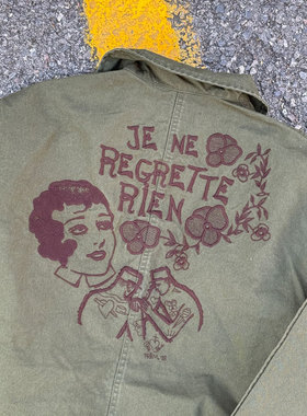 花囚犯Fleurs De Bagne 复古女人水手刺绣老军布异布拼接工装夹克