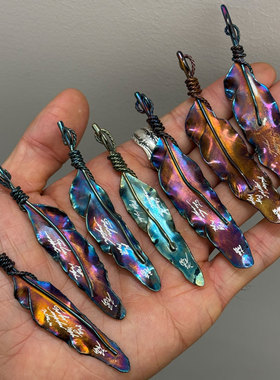 925银七彩氧化做旧印第安风羽毛