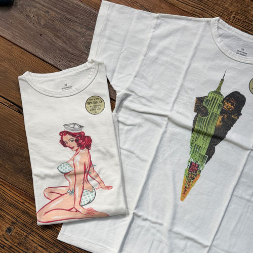 G&F 美式复古 日本制高品质老派桶织金刚&比基尼女郎印花短袖T恤