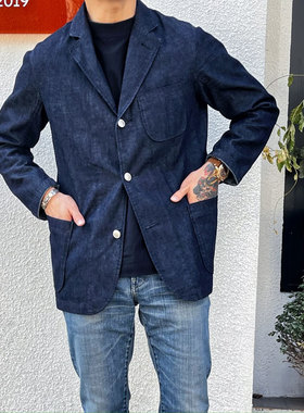 Workers Japan 气质复古 慵懒8oz蓝染原色牛仔休闲三粒扣西装夹克