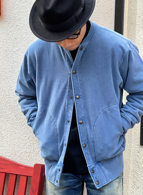 BARNS 老式梭织机制重磅水洗做旧复古天然蓝染植物染开衫棒球卫衣