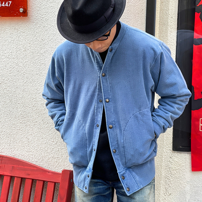 天然蓝染植物染棒球卫衣