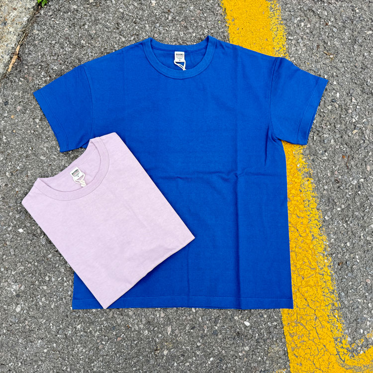 Barns 电光蓝淡雅粉日本制水洗做旧纯色基础款复古桶织短袖T恤