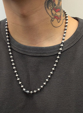 手打特大号硫化做旧银球全银项链