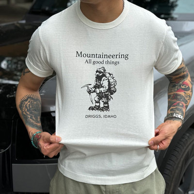 户外登山主题印花复古短袖T恤