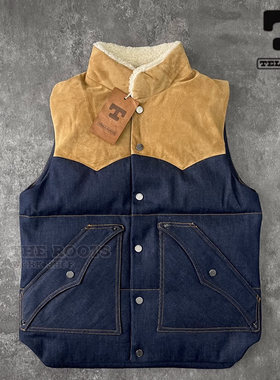 美国 Tellason ×SHANGRI-LA 意产翻毛牛皮拼接13oz牛仔羽绒马甲