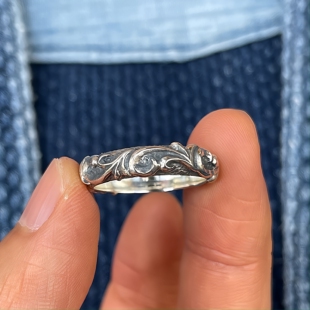 日本手工制作 925全银熔岩立体高肉唐草戒指 Blossom Dear