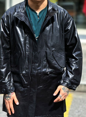 天神Tenjin Works 黑色枥木油润牛犊皮复古M65鱼尾派克大衣风衣