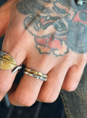 Lucky John 绚丽好看 日本手打18K 金先金复古宽版羽毛戒指