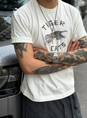 BARNS 一天只做12件 日本制空纺棉做旧龟裂老虎印花复古短袖T恤