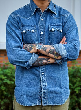 Workers Japan 9.5oz 原色&水洗做旧猫眼扣复古西部牛仔衬衫