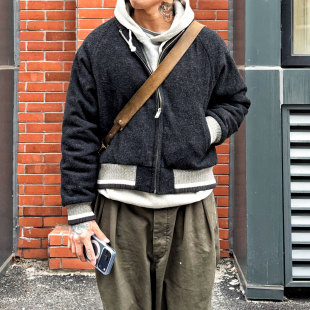 money老钱风重磅羊毛混纺夹棉复古运动夹克 old G&F 日本制