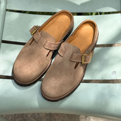 Brother Bridge 复古情侣款 日本制意大利翻毛牛皮包头懒人拖鞋