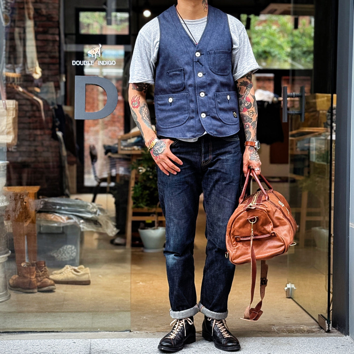 TKO百搭休闲 日本冈山12.5oz法式海军蓝缓慢梭织赤耳牛仔工装马甲