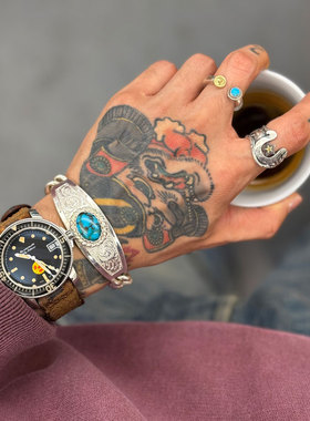 FALCON隼 华丽新作 100%纯正手打天然松石银绳唐草复古手链