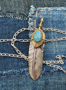 Lucky John帅气乌兰花 特选美国 kingman天然松石18K金上金羽毛