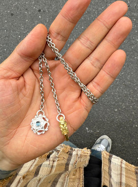 光岚 金龙吐珠 手工敲打制作复古18K全金飞龙头扣托帕石飞轮项链