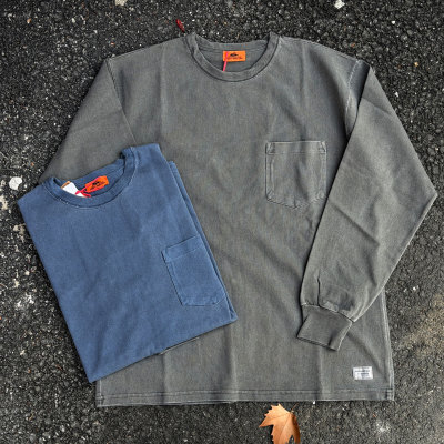 Kriff Mayer 情侣款 重度水洗做旧成衣染色套头复古长袖口袋T恤