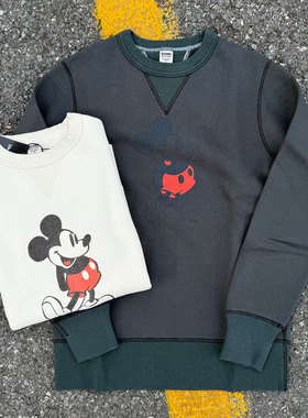 BARNS 日产老式梭织机制重磅水洗做旧复古米奇双面印花加绒卫衣