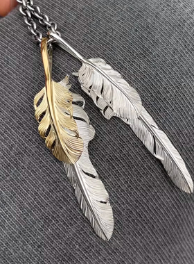 立体18K金上金上银羽毛