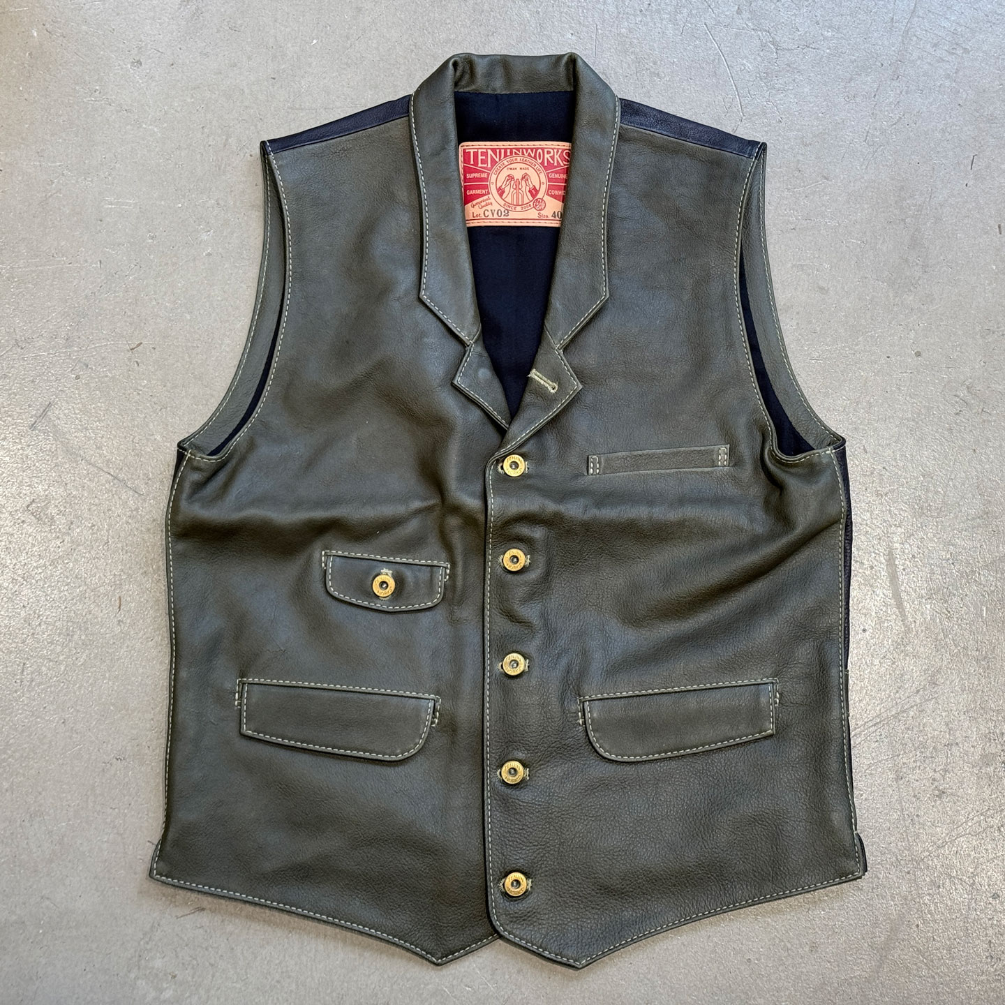 Tenjin Works日本天神 特价CV02栎木S级牛皮复古多袋工装背心马甲