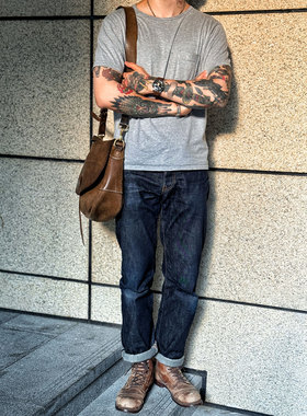 Workers Japan优雅灰色 复古纯色修身&宽松双拧纱线口袋短袖T恤