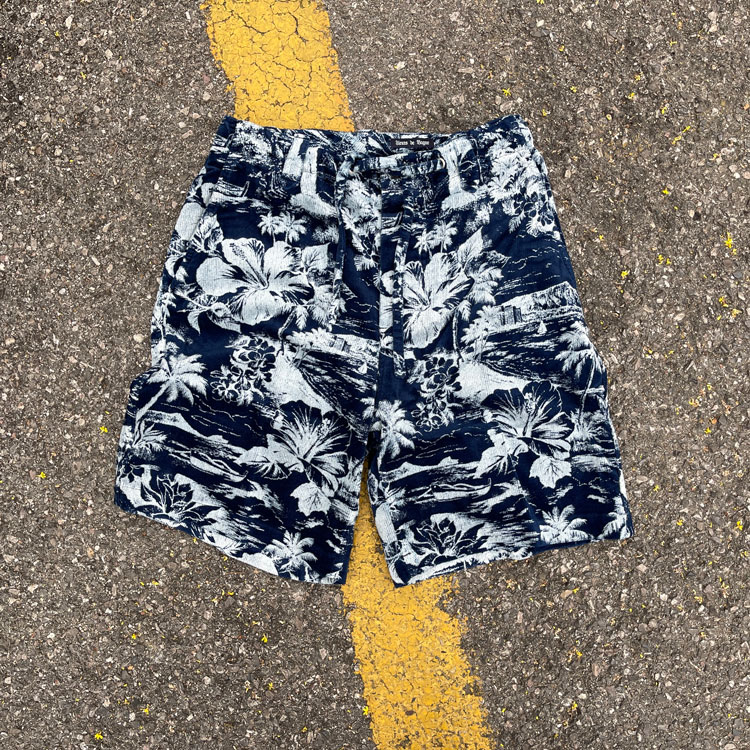 蓝染椰树海岛重磅夏威夷短裤