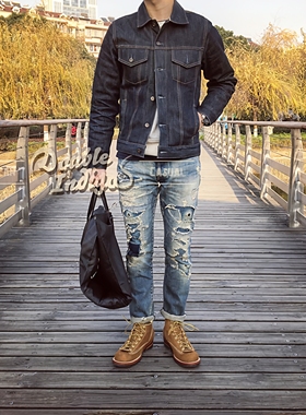 Tellason 重磅魔王 日本赤耳14.75oz原色特厚人造羊羔绒牛仔夹克