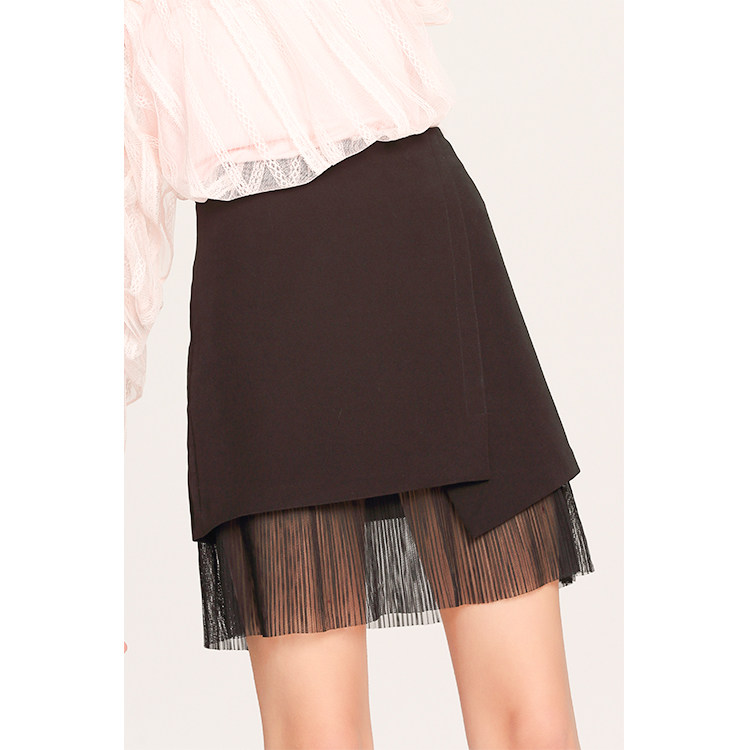 O.W|Mille idee 美兰玳 女春  网纱斜拼不规则半身裙 19AW50B34