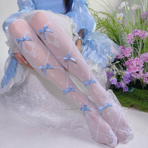 薄款蝴蝶结提花洛丽塔过膝袜纯欲