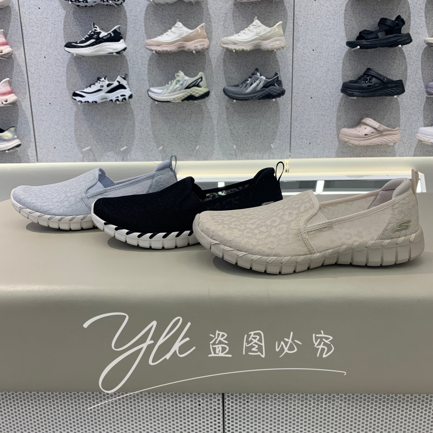 斯凯奇2026年夏款女士休闲鞋镂空蕾丝网布一脚蹬鞋健步鞋124732 - 实物图