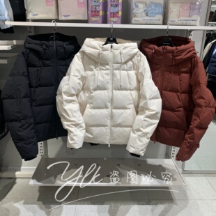 斯凯奇2025秋冬女士防水抗菌抗静电保暖短款连帽羽绒外套P425W052