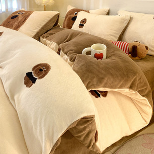 小红书推荐 卡通牛奶绒床上四件套秋冬珊瑚绒床单被套床品 2025新款