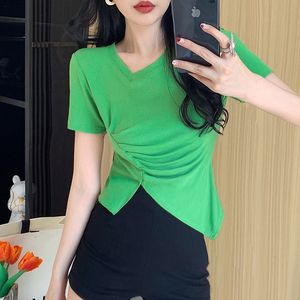 RM12111#不规则设计感短袖t恤女夏季修身短款辣妹上衣ins潮