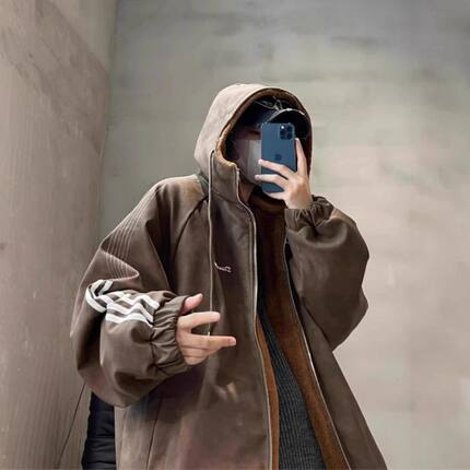 外套皮毛三条男款杠情侣冬季美式保暖复古棉服羊羔绒一体棉袄连帽
