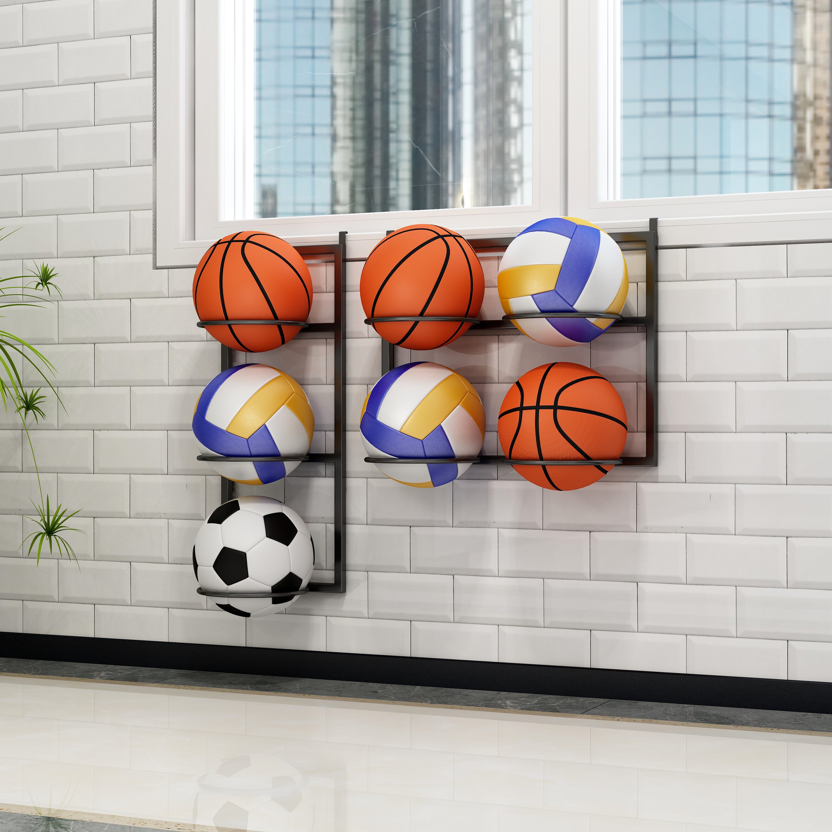 家用壁挂免钉儿童篮球足球收纳架筐摆放架家用球架放球架球存放架