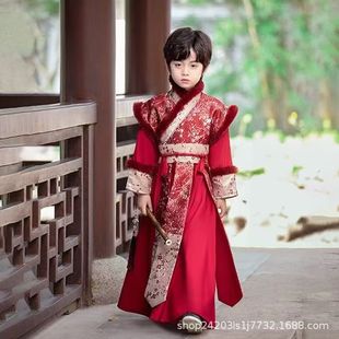 新款汉服男童冬款演出古装冬季加厚明制小男孩侠客唐装古风儿童男