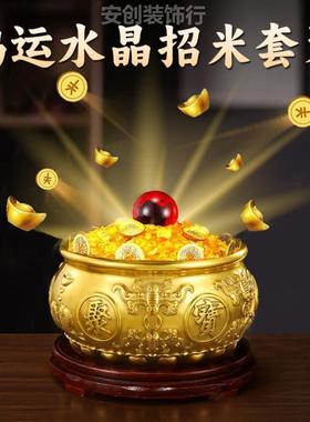 纯铜招财聚宝盆黄铜米缸存钱罐八福聚宝摆件玄关客厅柜台装饰礼品