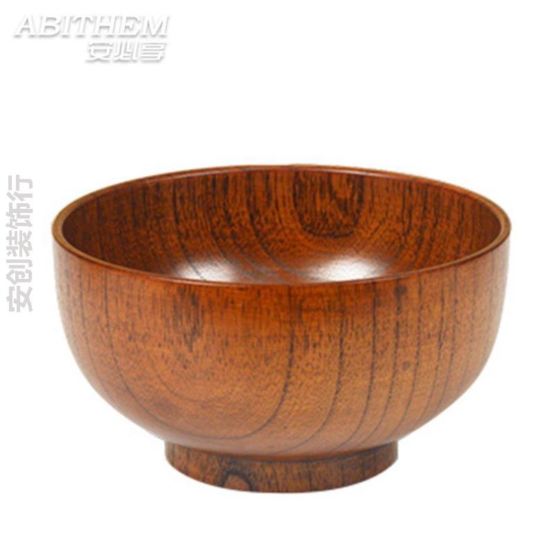 木碗食品级家用婴儿专用学生平底可爱现代创意圆形包邮实木复古泡