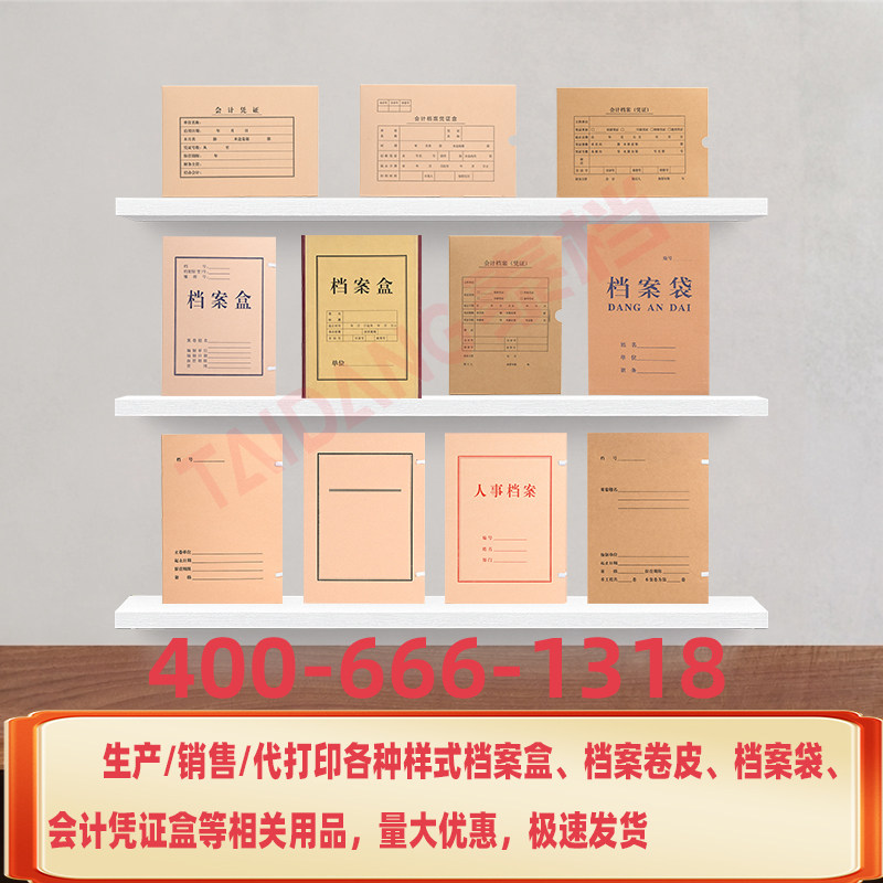 泰档代打印牛皮纸档案盒文件盒无酸纸资料盒整理收纳盒会计凭证盒