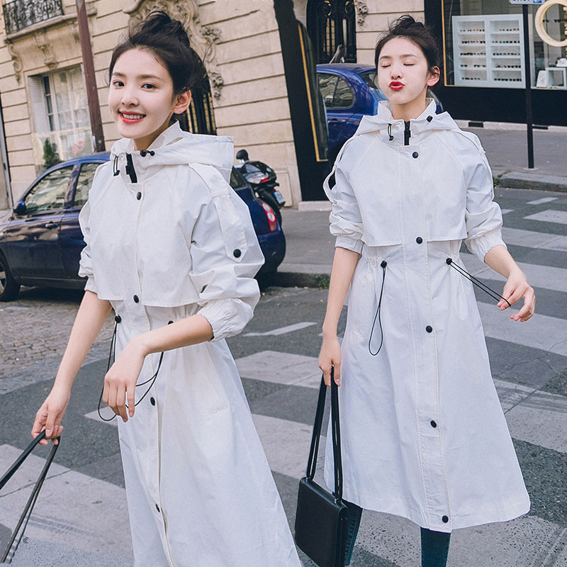 2020春秋新款白色风衣女中长款过膝韩版chic工装港风大衣格子外套