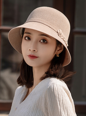 帽子女春秋薄款遮阳帽女防晒百搭时尚洋气帽子女款2026新款渔夫帽