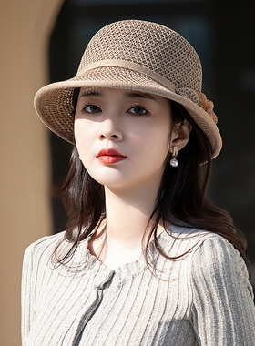 防晒帽子女款2026新款夏季遮阳时尚百搭太阳帽子女夏天薄款渔夫帽