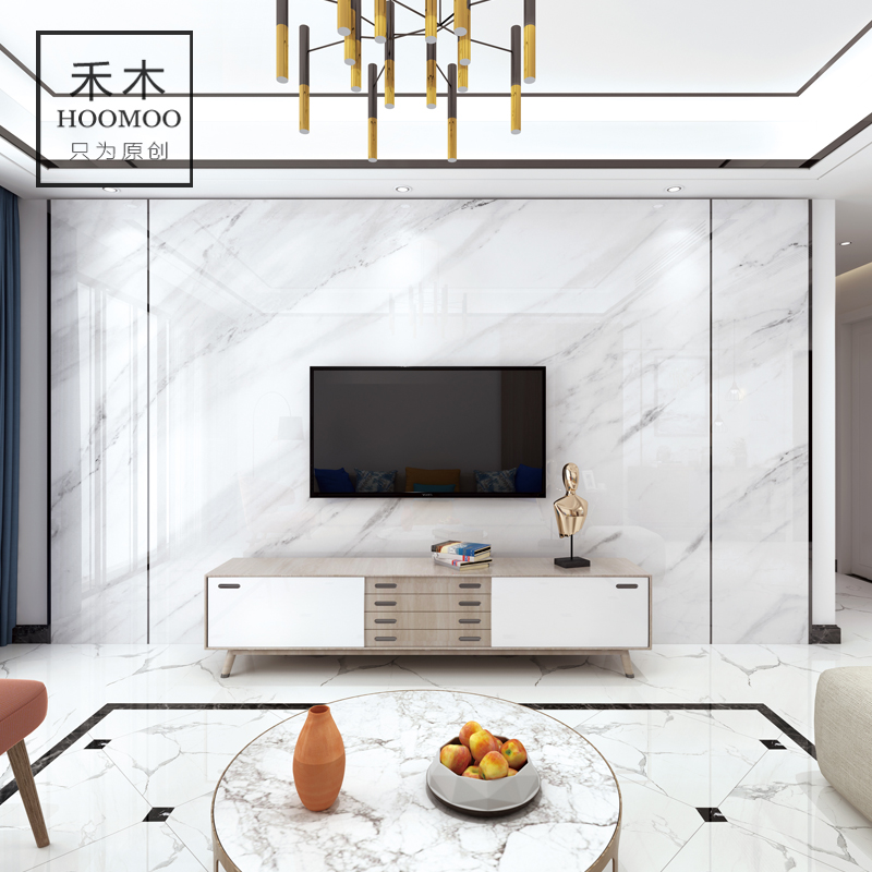 禾木微晶石电视背景墙瓷砖客厅轻奢大理石材现代简约3d金属条边框