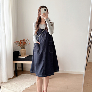 孕妇牛仔背心裙套装春装新款大码轻奢高级感小个子孕妇装连衣裙韩