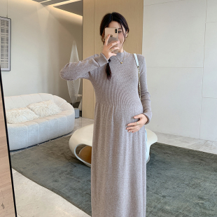 秋冬打底毛衣裙 女半高领高级感孕妇装 孕妇针织连衣裙2025新款 秋季