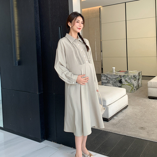 孕妇连衣裙2026新款春季女小个子轻奢高级感职业孕妇装春装衬衫裙