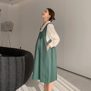 宽松大码 春秋款 高S级感背带裙子套 2022新款 孕妇两件套连衣裙春装