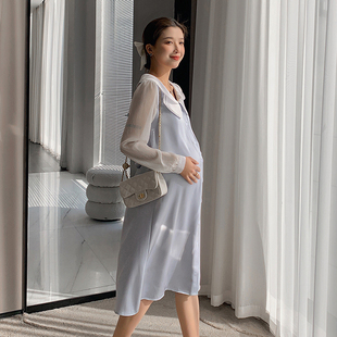孕妇春装连衣裙高级感春秋款中长款2022春季新款轻奢气质衬衫裙子