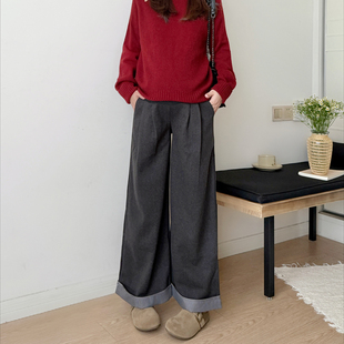 孕妇裤冬季外穿2026新款小个子孕晚期大码秋冬孕妇装毛呢阔腿长裤